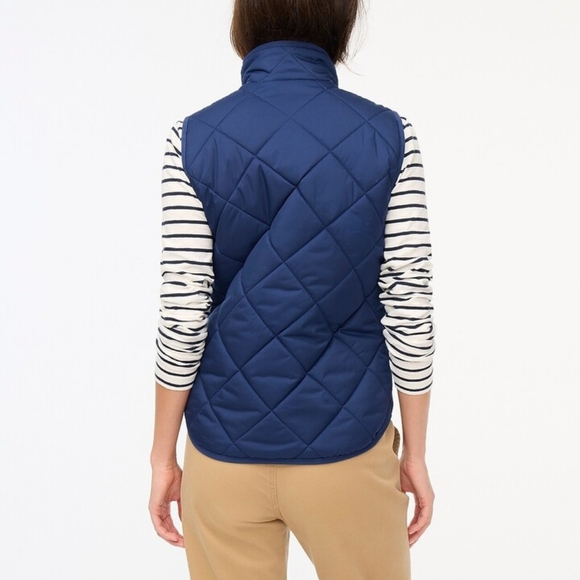 J. Crew Quilted Puffer Vest Zip Front Snap Pockets Indigo Blue - M - Picture 3 of 14